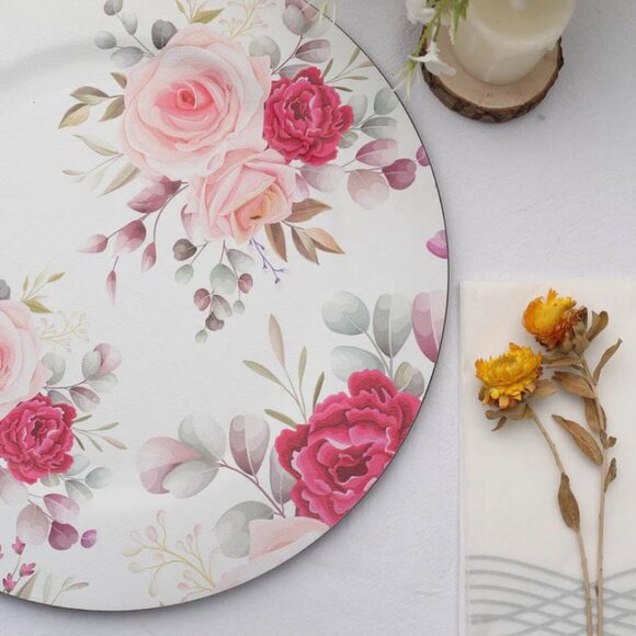CHARGER PLATE - 6 pack:  13" Rose Flower Design Plastic Charger Plates - Picture 12 of 15